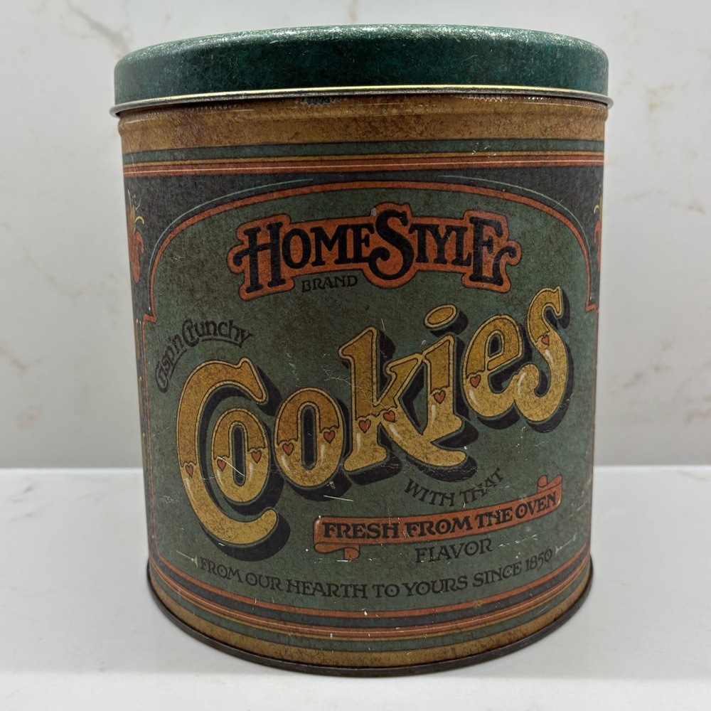 Vintage Ballonoff Canister Home Style Cookies Green Cookie Tin 1970s Rustic